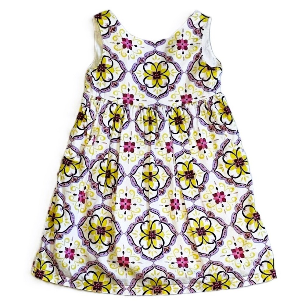EUC Tea Floral Summer Sun Dress w/ Pockets Ties in Back at Neck Sz 5 100% Cotton